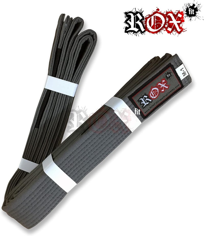 Roxfit BJJ Belt Kids Size - Adult Size Brazilian Jiu-Jitsu Belt 100% Cotton Durable Lightweight Design BJJ Gi Belts Grey - Image 2